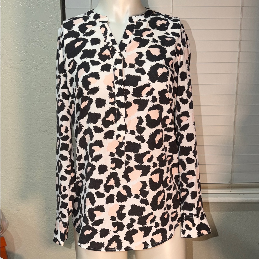 Talbots Leopard Print Long Sleeve Blouse XS